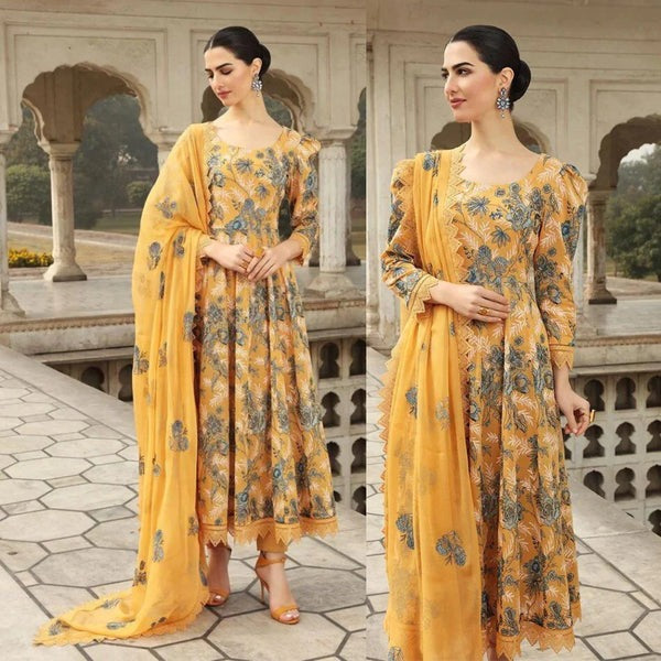 Bareeze Embroided Lawn dress with embroidered chiffon dupatta WC006