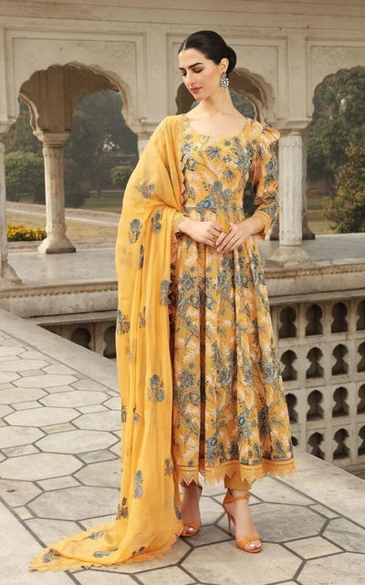 Bareeze Embroided Lawn dress with embroidered chiffon dupatta WC006