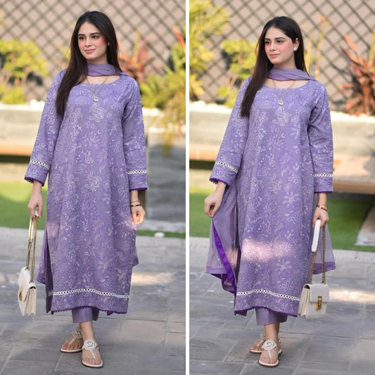 Qalamkar 3 Piece Lawn Embroidered Suit  WC1020