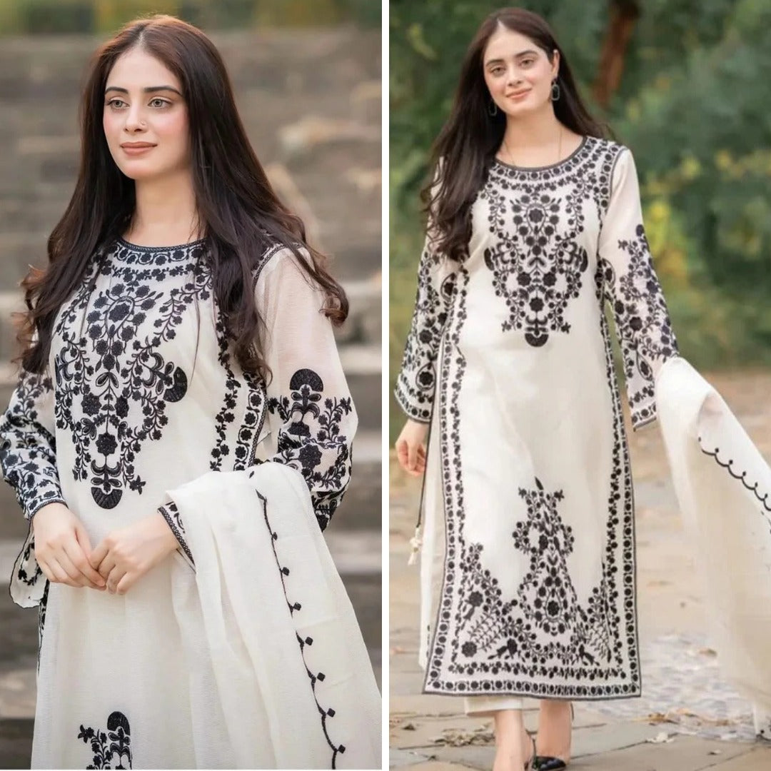 Nisa 3 Piece Lawn Embroidered Dress WC1026