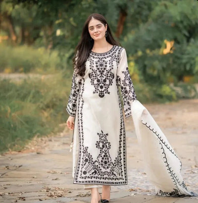 Nisa 3 Piece Lawn Embroidered Dress WC1026