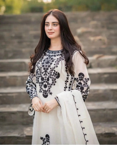 Nisa 3 Piece Lawn Embroidered Dress WC1026