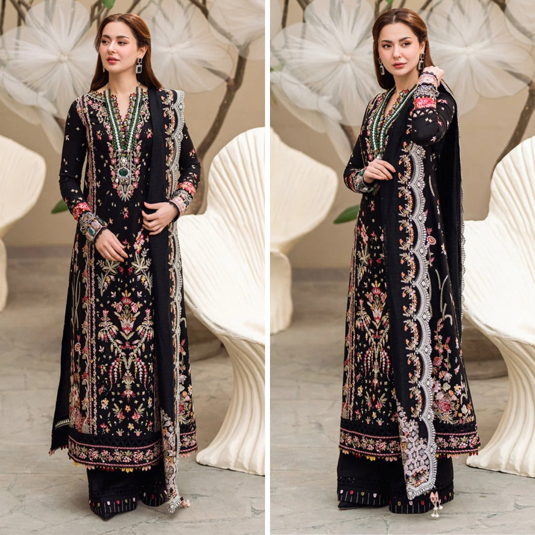 WC1033-Qalamkar 3 Piece Lawn Embroidered Shirt with Embroidered Slub Net Dupatta