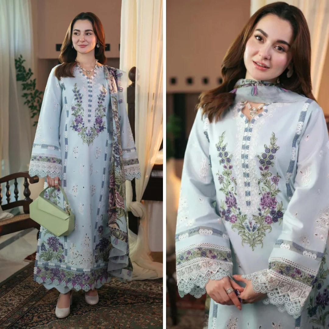Qalamkar 3 Piece Lawn Chicken Kari Embroidered Suit  WC1040