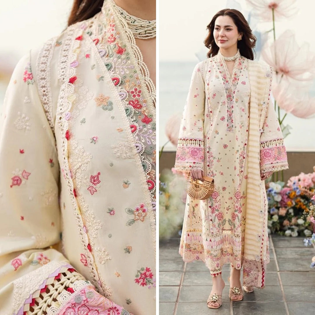 Qalamkaar 3 Piece Unstitched Lawn Embroidered Chicken Kari  WC1052