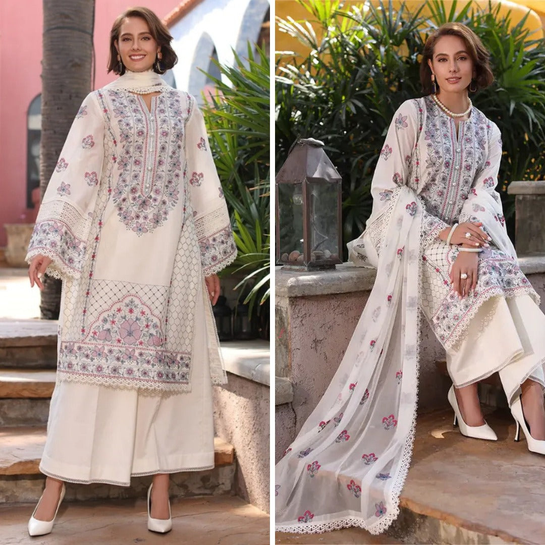 Unstitched Bareeze 3 Piece Lawn Embroidered Dress WC1067