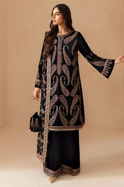 WC1101-Velvet Embroidered 3 Piece Dress With Organza embroidered Dupata