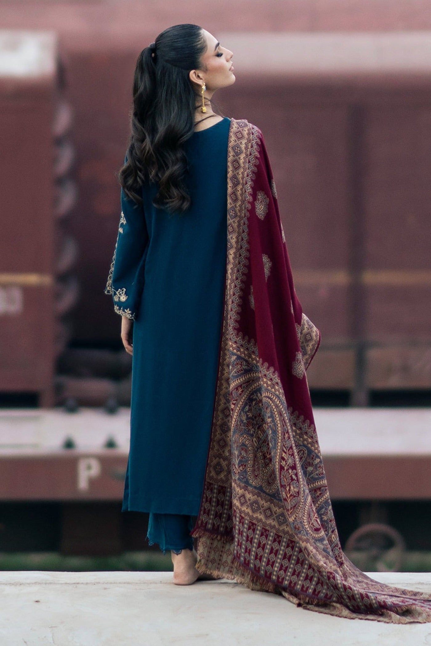 Jazmin Winter 3 Piece Dhanak Embroidered Suit with Printed Shawll WC1109