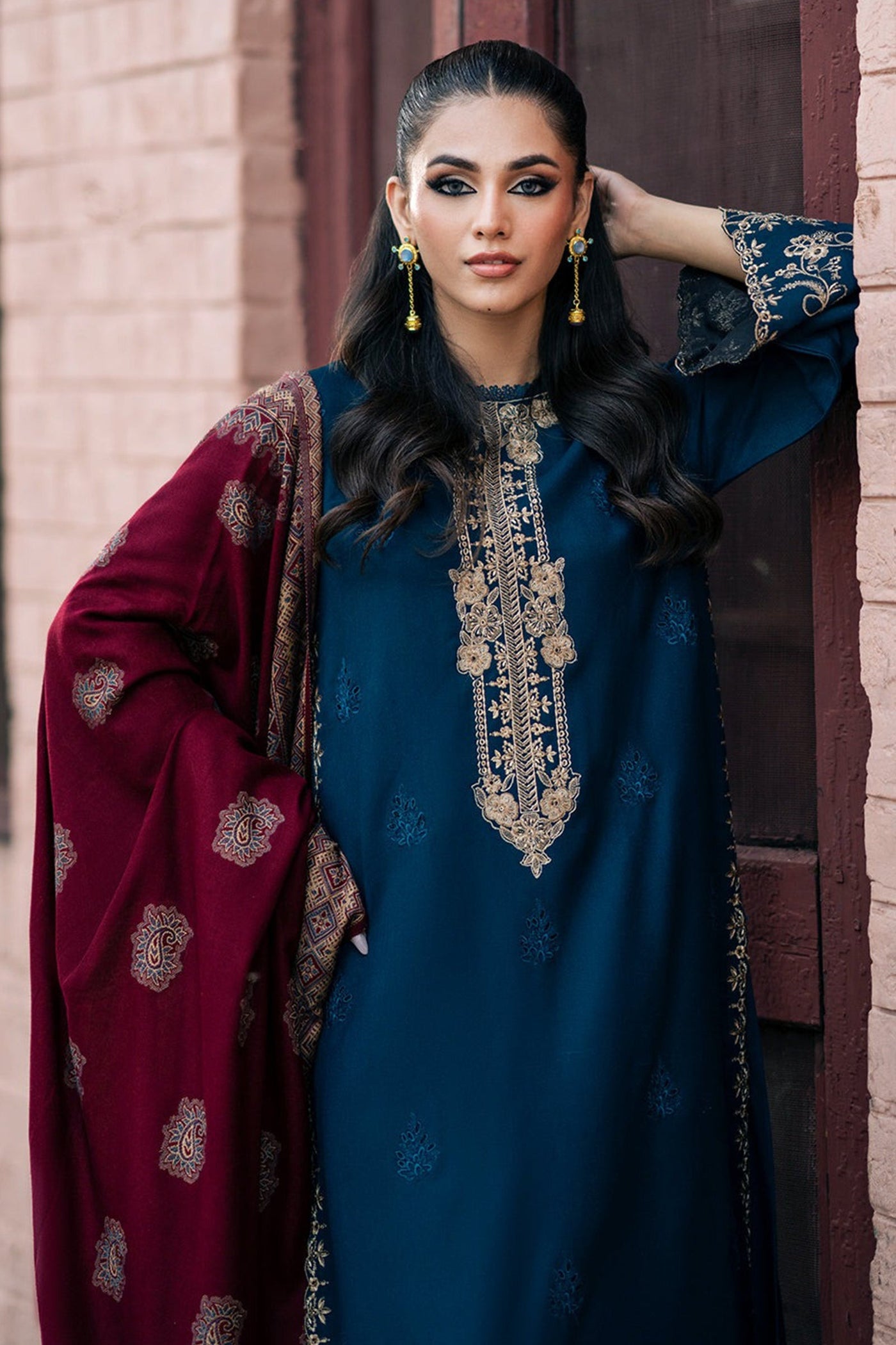 Jazmin Winter 3 Piece Dhanak Embroidered Suit with Printed Shawll WC1109