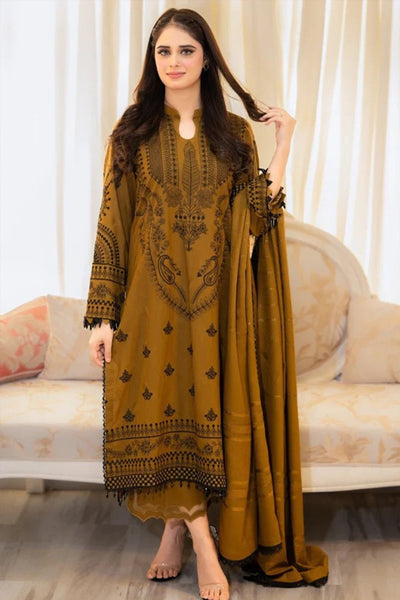 Winter 3 Piece Embroidered Dhanak dress with Heavy Embroidered Dhanak Shawll WC1110