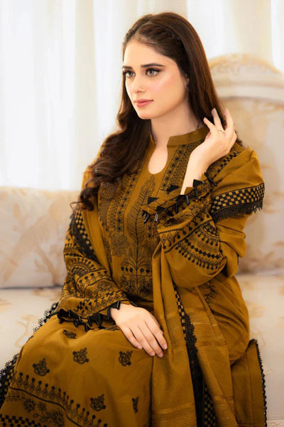 Winter 3 Piece Embroidered Dhanak dress with Heavy Embroidered Dhanak Shawll WC1110