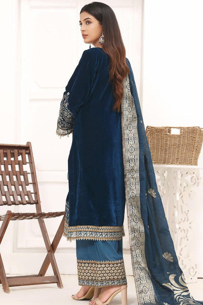 WC1112-Velvet Embroidered with Printed organza duppatta