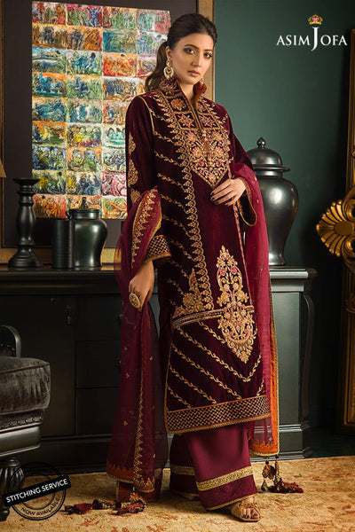 WC1113-Velvet Embroidered Dress With Organza embroidered Dupata