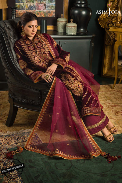 WC1113-Velvet Embroidered Dress With Organza embroidered Dupata