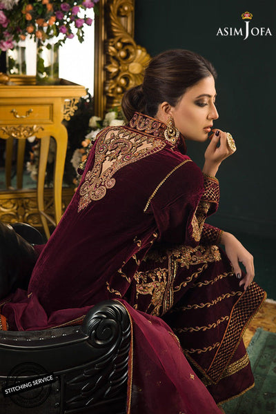 WC1113-Velvet Embroidered Dress With Organza embroidered Dupata