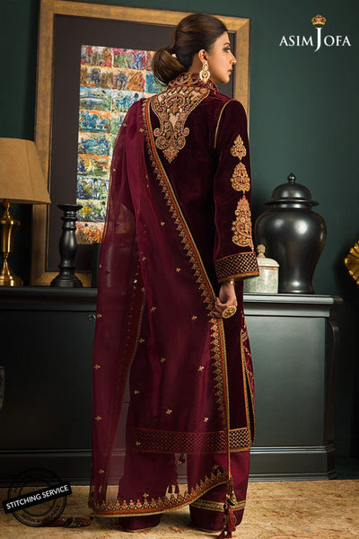 WC1113-Velvet Embroidered Dress With Organza embroidered Dupata