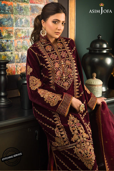 WC1113-Velvet Embroidered Dress With Organza embroidered Dupata