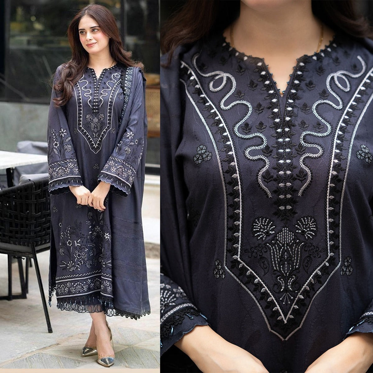 Libass Winter 3 Piece Dhanak Embroidered Suit WC1203