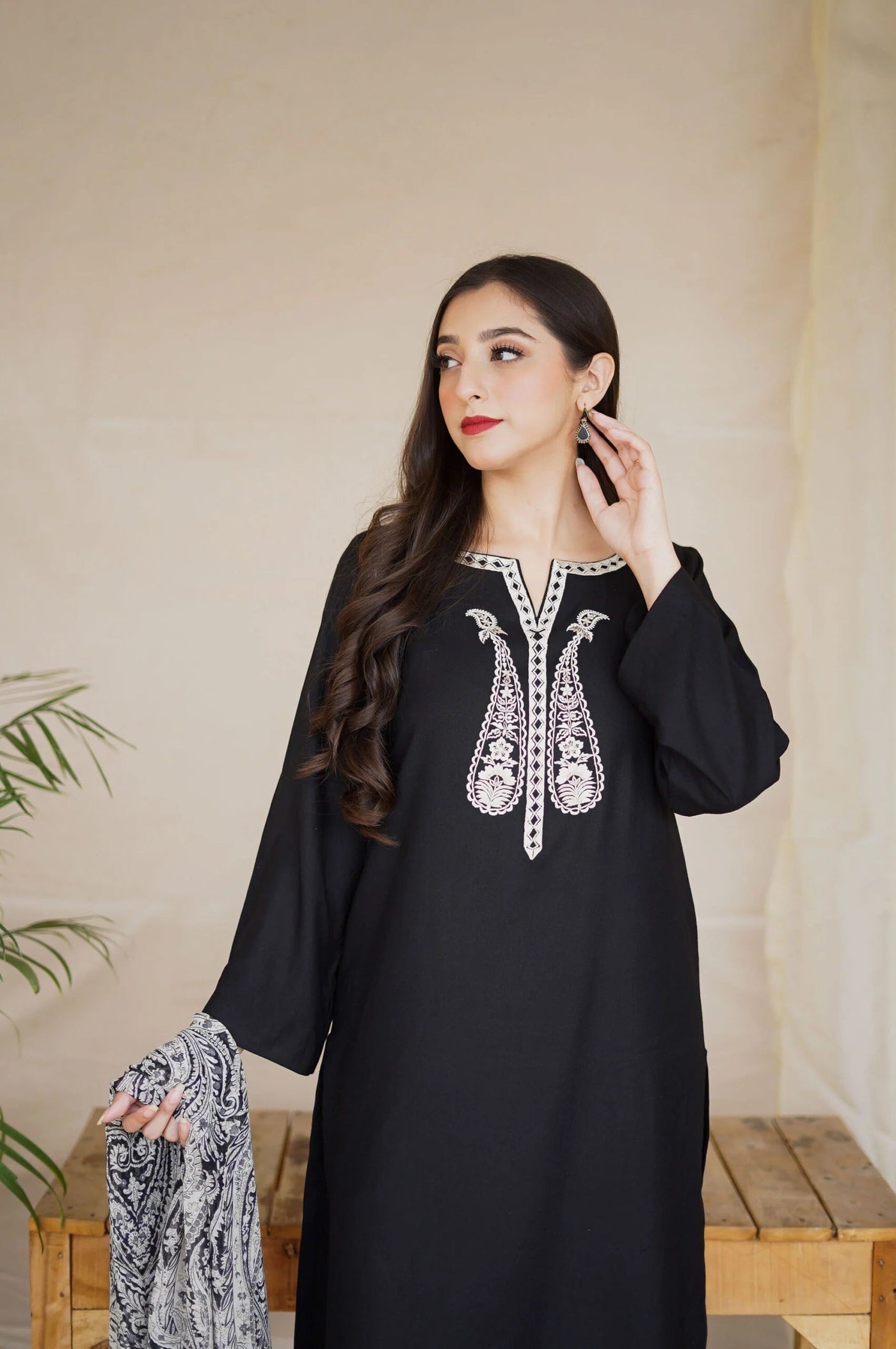 Asling Winter 3 Piece Dhanak Embroidered Suit with Printed Shawll WC1204