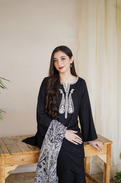 Asling Winter 3 Piece Dhanak Embroidered Suit with Printed Shawll WC1204