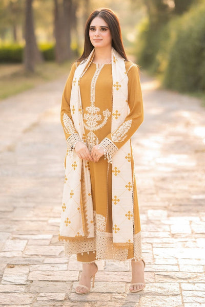 Libaas Winter 3 Piece Embroidered Dhanak dress with Heavy Embroidered Dhanak Shawll WC1212