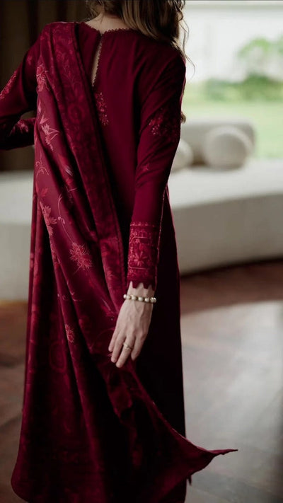 Unstitched Winter Batik 3 Piece Dhanak Embroidered Shirt With Courtai Printed Shawll & Trouser WC1238