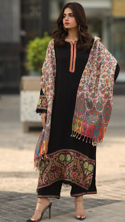 Asim Jofa 3piece Dhanak Embroidered shirt with Karandi Shawll WC1239