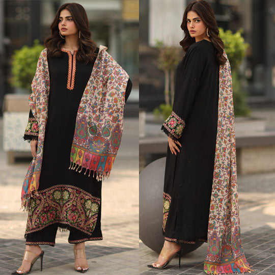 Asim Jofa 3piece Dhanak Embroidered shirt with Karandi Shawll WC1239