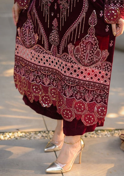 Velvet Embroidered Dress With Organza embroidered Dopata and Silk Trouser WC1240