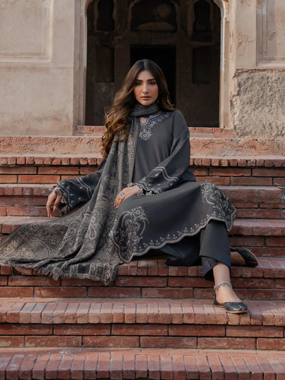 IZEL Dhanak Embroidered Shirt With Printed Shawll & Trouser 3 Piece WC1245