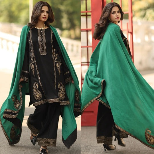 Chrizma Unstitched Embroidered Dhanak Dress with Plain Shawll and Patches 3 Piece WC1246