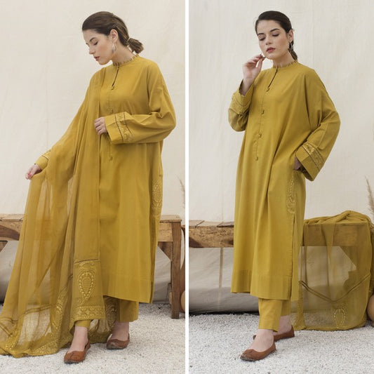 DYOT Embroidered Lawn Dress & Organza Dupatta 3PC WC777