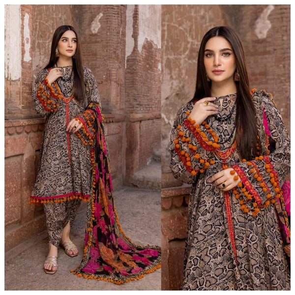 Printed Lawn Suit With Patches & Bamber Chiffon Printed Dupatta 3 Piece WC206