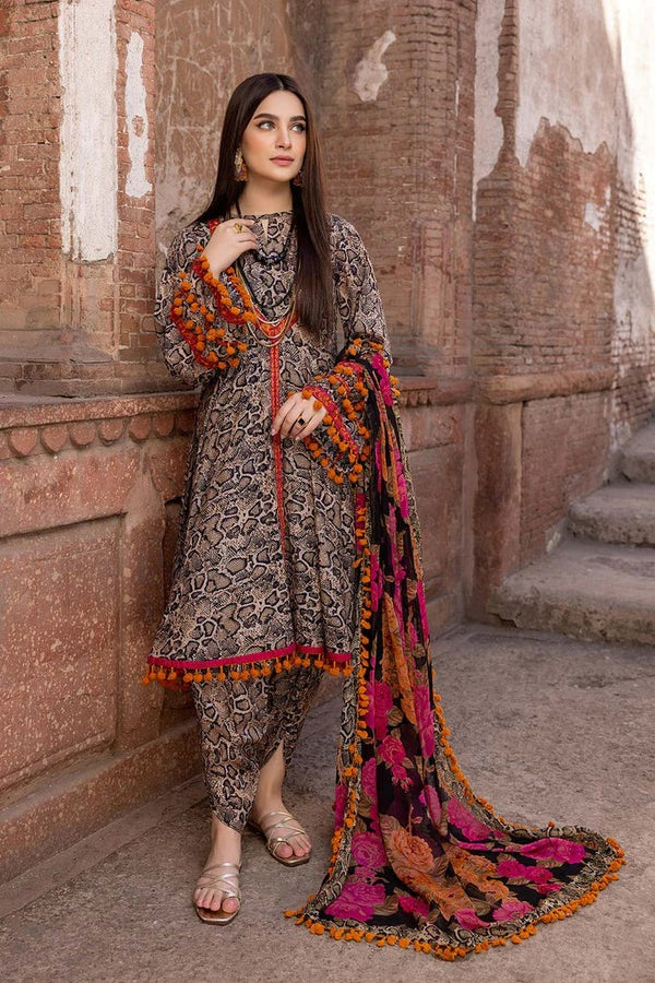 Printed Lawn Suit With Patches & Bamber Chiffon Printed Dupatta 3 Piece WC206