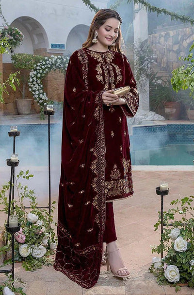 WC401-Winter Embroidered Velvet 3 Piece With Velvet Shawl