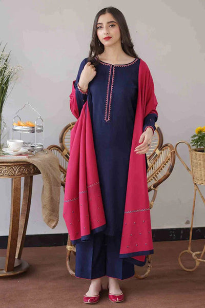 Unstitched Winter 3 Piece Dhanak suit with Embroidered Shawll WC404