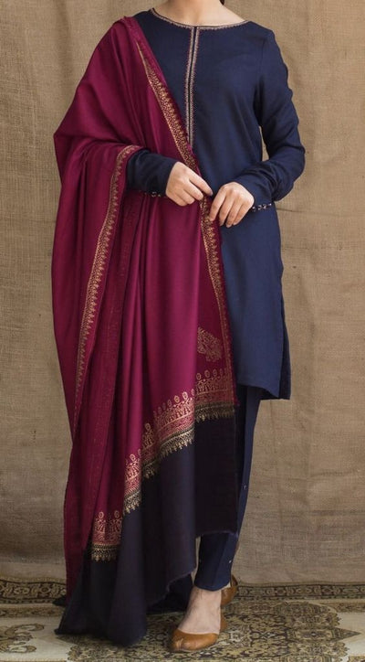 Unstitched Winter Dhanak Dress with printed Shawll 3PC