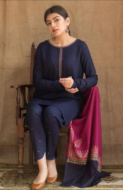 Unstitched Winter Dhanak Dress with printed Shawll 3PC