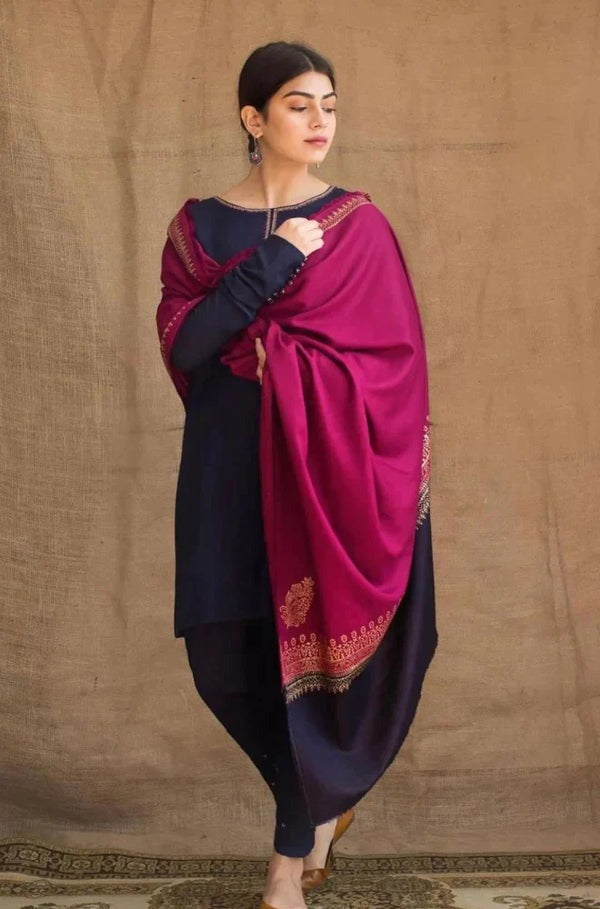 Unstitched Winter Dhanak Dress with printed Shawll 3PC