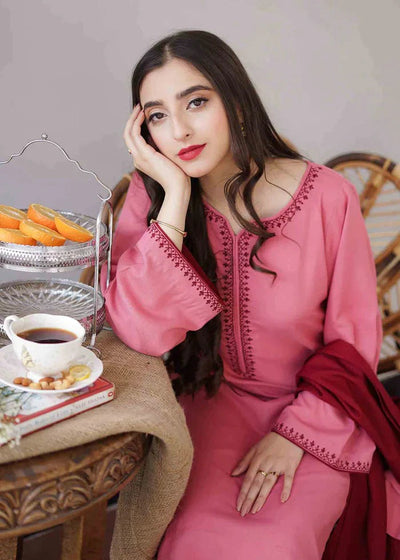 Winter 3 Piece Dhanak suit with Embroidered Shawll WC406