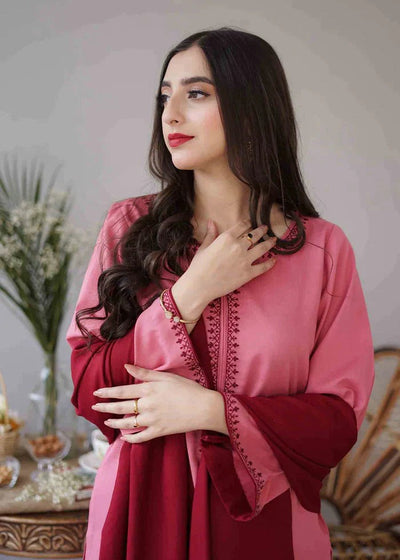 Winter 3 Piece Dhanak suit with Embroidered Shawll WC406