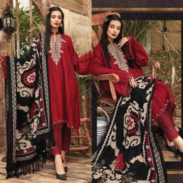 3 Piece Dhanak Embroidered Suit with Printed Shawll WC412