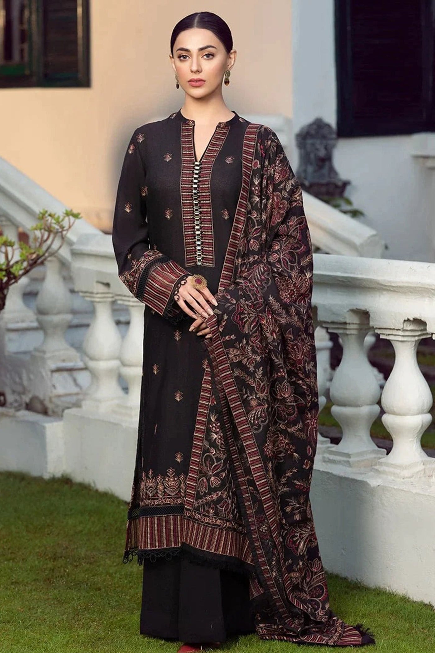 Winter Unstitched Dhanak Embroidered Dress with Shawll WC420