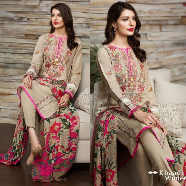 Khaddi Unstitched Winter Embroidered khaddar With Wool Shawll 3 Piece WC525