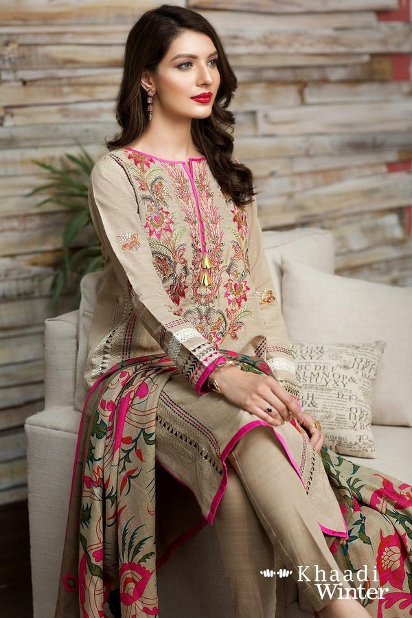 Khaddi Unstitched Winter Embroidered khaddar With Wool Shawll 3 Piece WC525