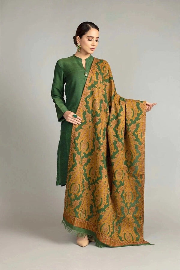 Unstitched Winter Dhanak Suit with digital printed wool shawll 3PC