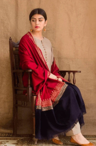 Unstitched Winter Embroidered Khaddar Dress with Embroidered Shawll 3pc