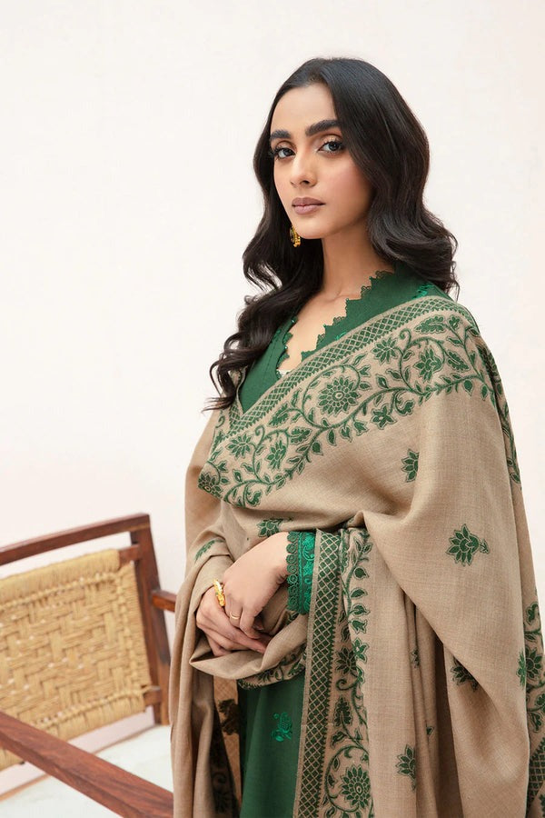 Unstitched Winter Embroidered Dhanak Dress with Printed Shawll