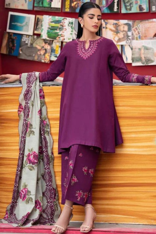 Winter 3 Piece Dhanak Embroidered suit with Printed Shawll WC581