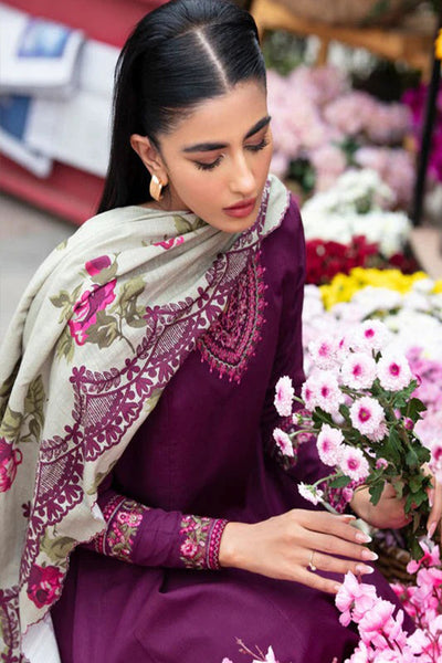 Winter 3 Piece Dhanak Embroidered suit with Printed Shawll WC581